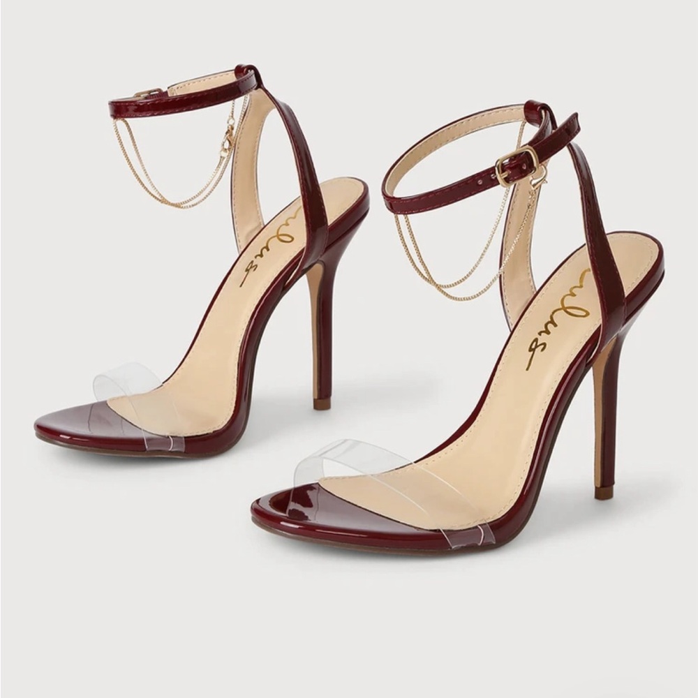 Lulus Eisley Oxblood Patent Ankle Strap Heels NWOT